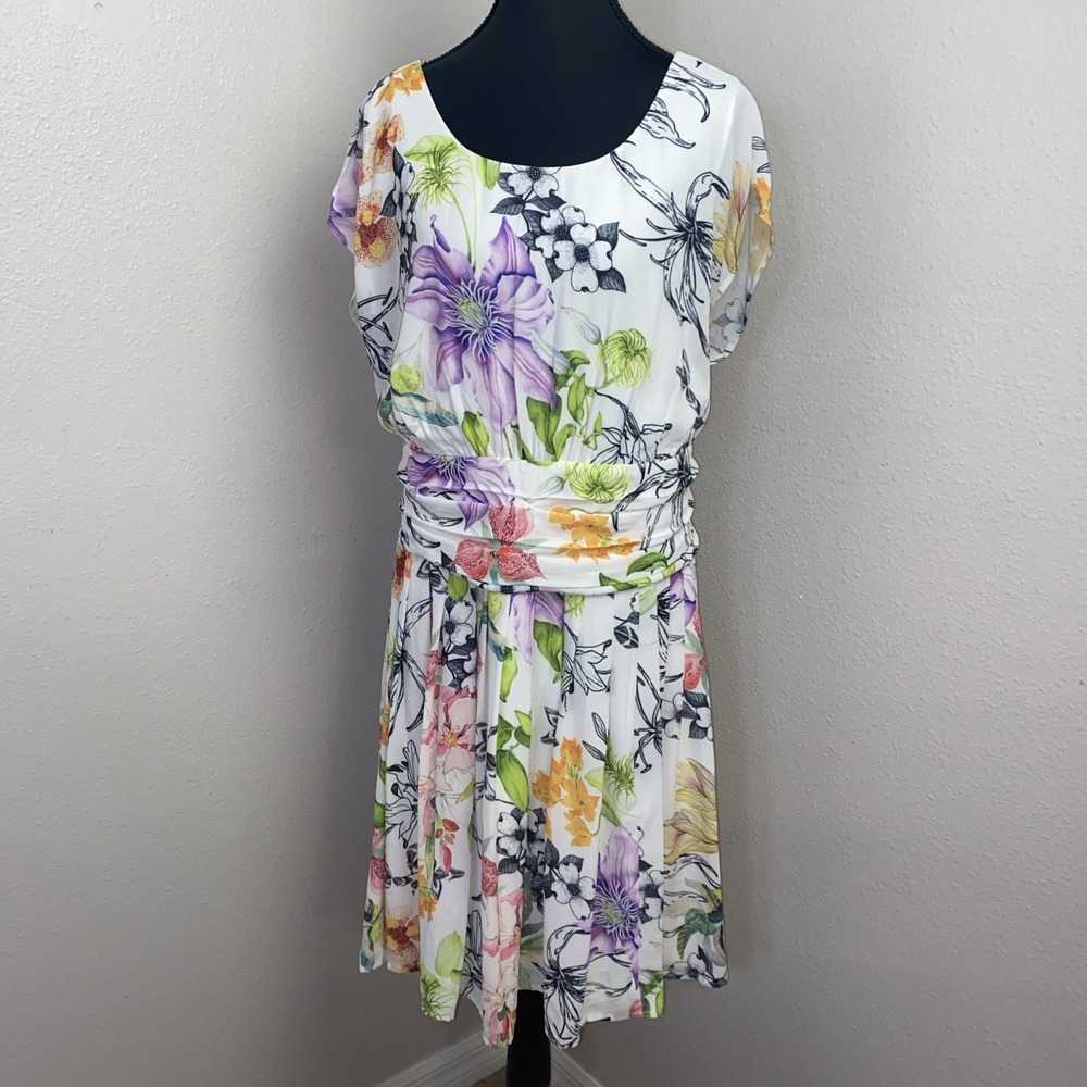Wayward Fancies Eshakti Midi Dress Women's 2X White‎ Floral Lined Classy Spring